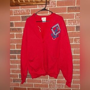 Vintage Red Cardigan with Anchor Design